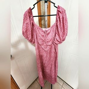 Plus size dusty pink dress with white flowery vines